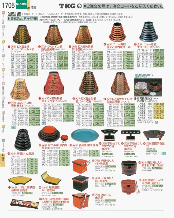 食器 寿司桶・ガリ入 ＴＫＧ業務用総合カタログ 遠藤商事－1705ページ