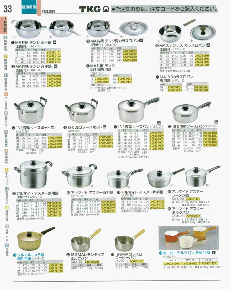 食器 鍋・ミルクパン ＴＫＧ業務用総合カタログ 遠藤商事－33ページ