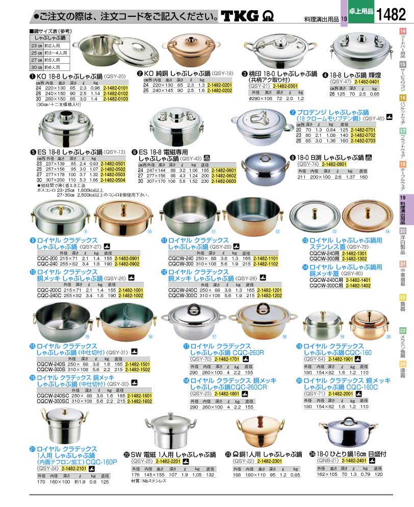 食器 しゃぶしゃぶ鍋 ＴＫＧ業務用総合カタログ１２－２ 遠藤商事－1482ページ