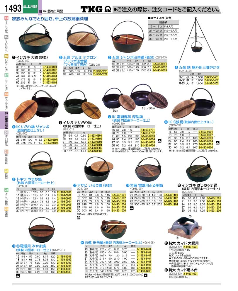食器 鉄鍋 ＴＫＧ業務用総合カタログ１２－２ 遠藤商事－1493ページ