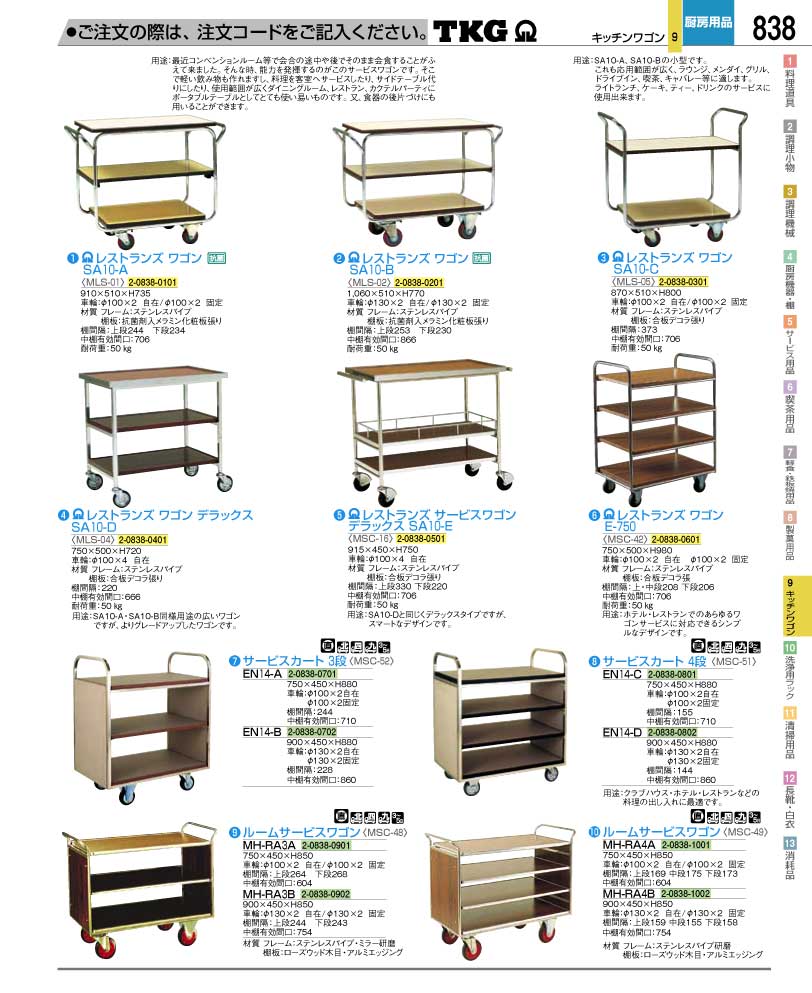 食器 サービスワゴン ＴＫＧ業務用総合カタログ１２－２ 遠藤商事－838