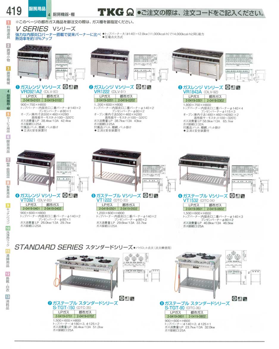 食器 ガスレンジ・ガステーブル ＴＫＧ業務用総合カタログ１２－３