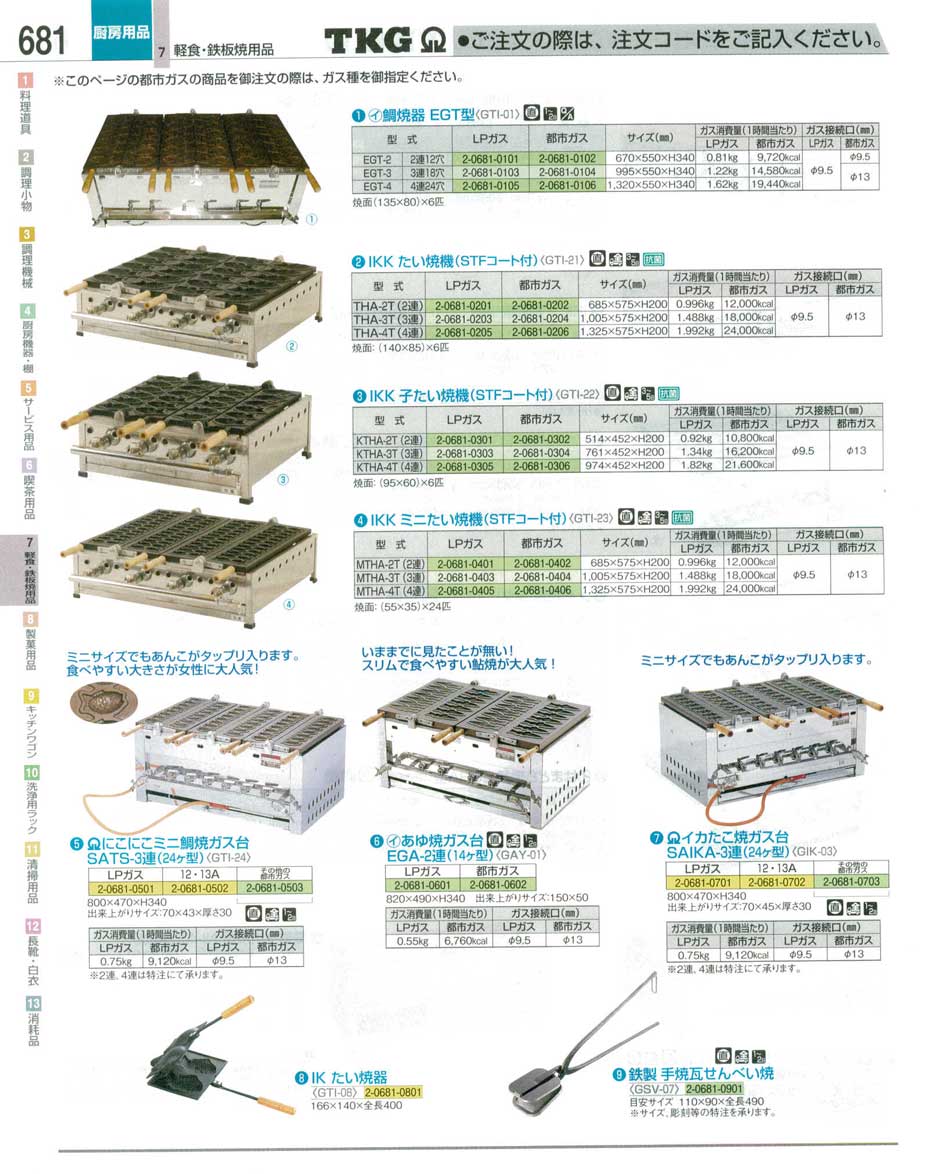 食器 たい焼機 ＴＫＧ業務用総合カタログ１２－３ 遠藤商事－681ページ
