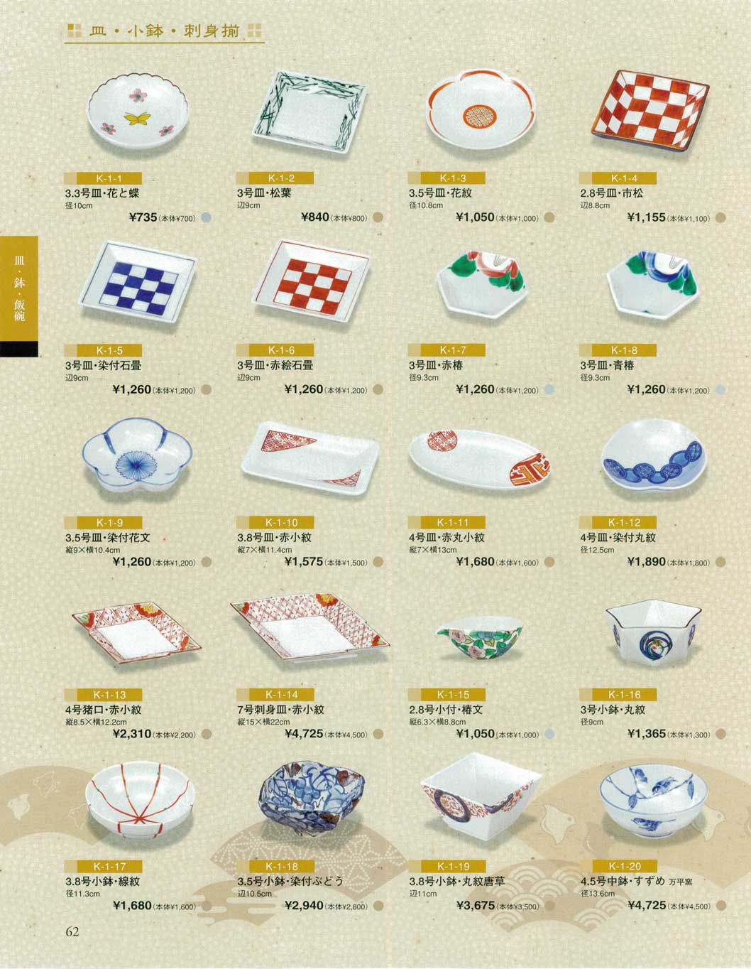 食器 皿・小鉢・刺身揃九谷焼総合カタログＫ－１ ２００９－２０１１－62ページ
