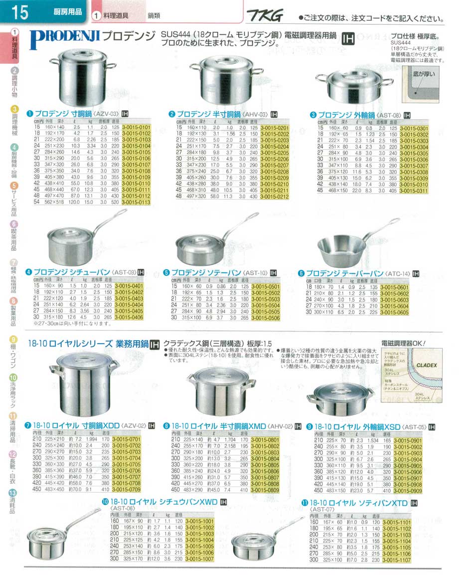 食器 寸胴鍋・シチューパン ＴＫＧ業務用総合カタログ１３－１ 遠藤商事－15ページ