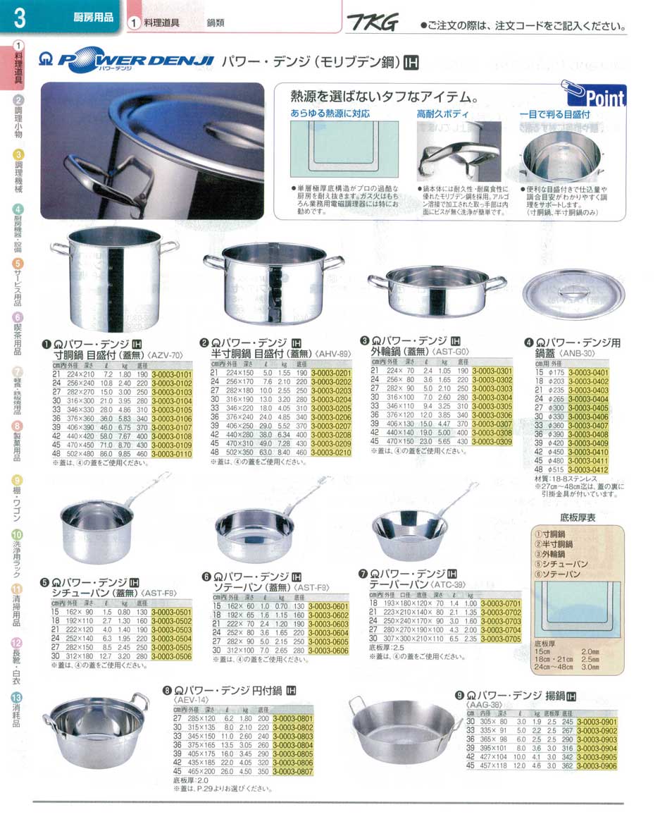 食器 寸胴鍋・フライパン ＴＫＧ業務用総合カタログ１３－１ 遠藤商事