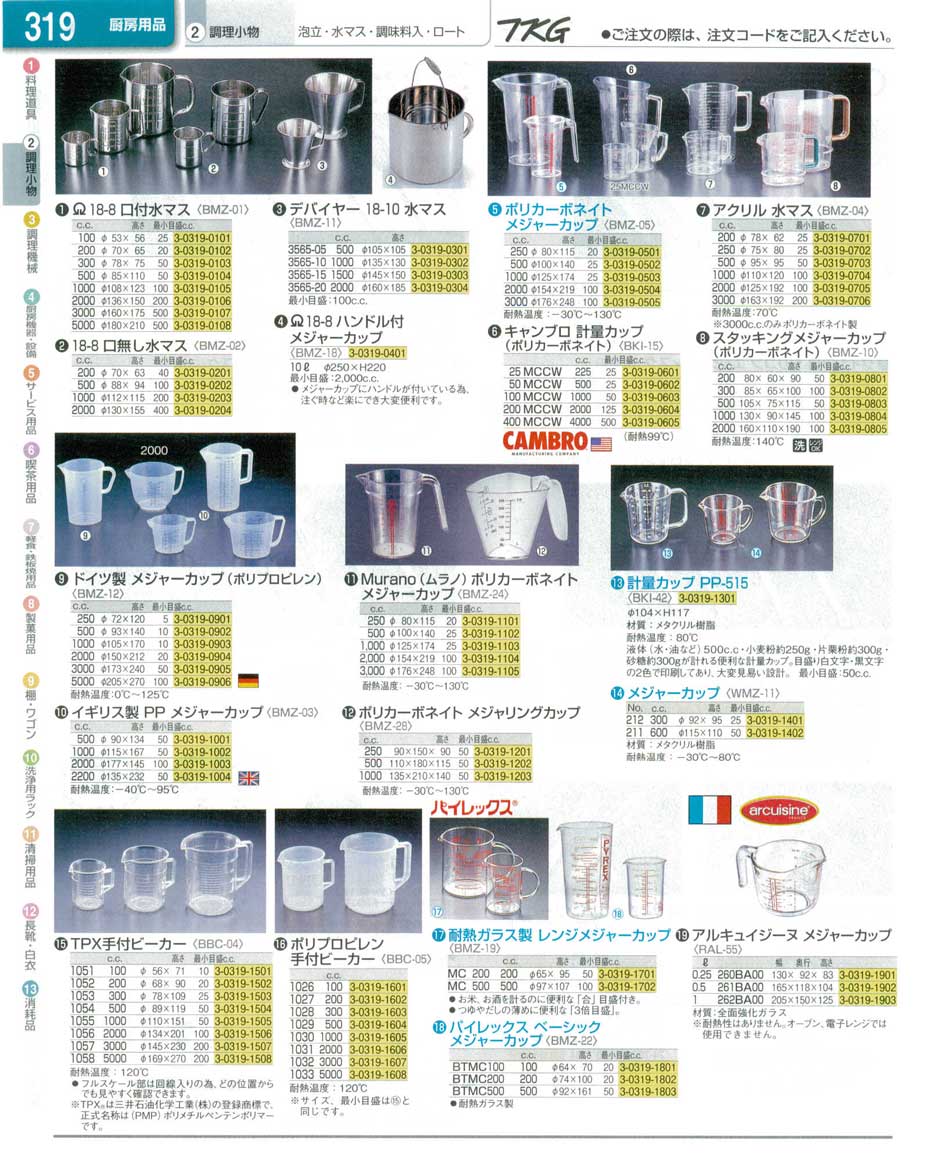 食器 メジャーカップ・水マス ＴＫＧ業務用総合カタログ１３－１ 遠藤