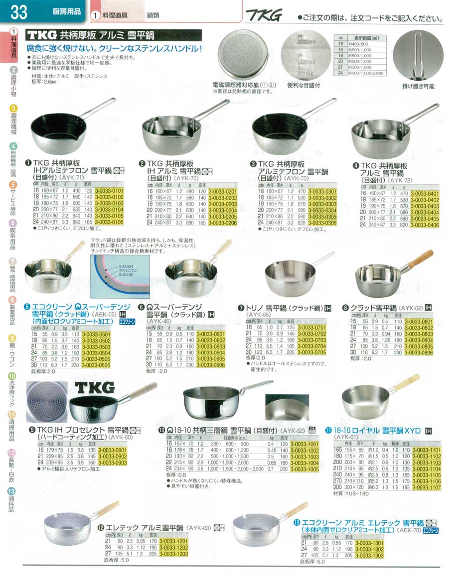 食器 雪平鍋 ＴＫＧ業務用総合カタログ１３－１ 遠藤商事－33ページ