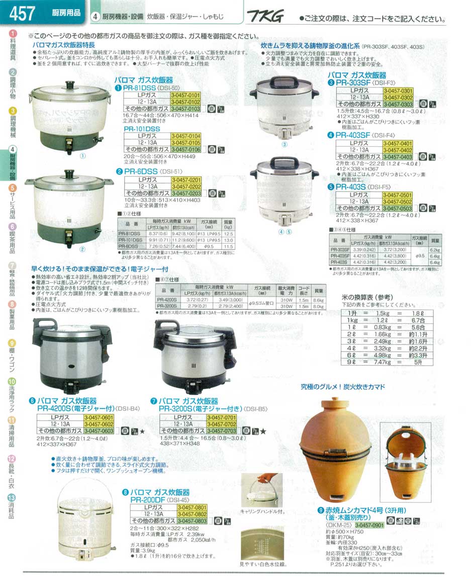 食器 ガス炊飯器・カマド ＴＫＧ業務用総合カタログ１３－１ 遠藤商事－457ページ