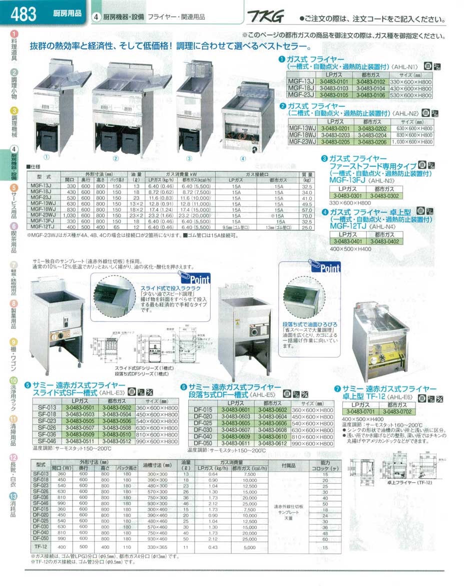 食器 ガス式フライヤー ＴＫＧ業務用総合カタログ１３－１ 遠藤商事