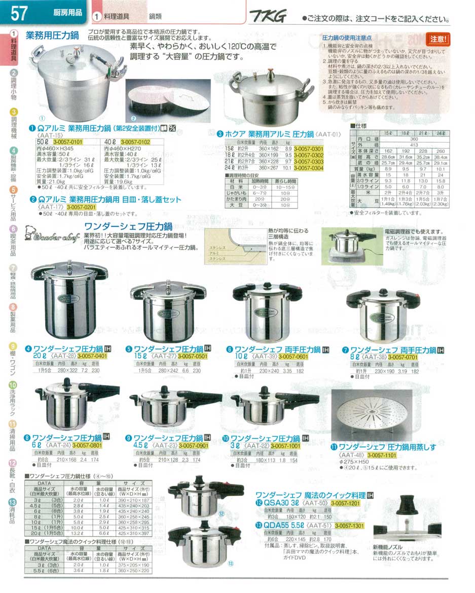 食器 圧力鍋 ＴＫＧ業務用総合カタログ１３－１ 遠藤商事－57ページ