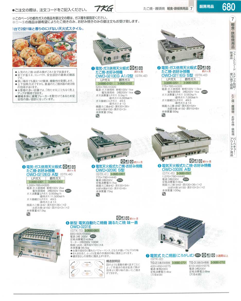 食器 たこ焼機・お好み焼機 ＴＫＧ業務用総合カタログ１３－１ 遠藤