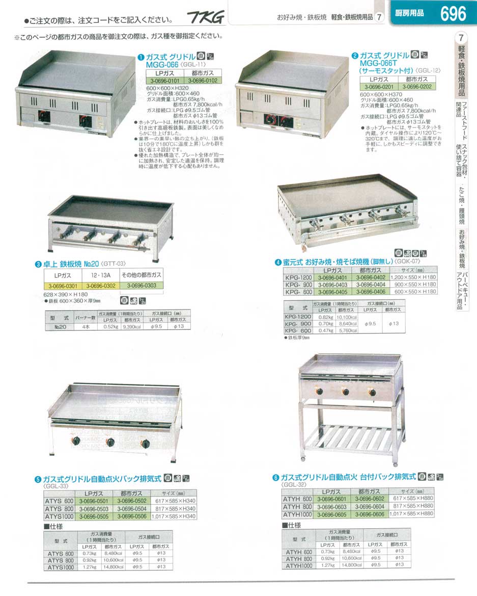 食器 ガスグリドル ＴＫＧ業務用総合カタログ１３－１ 遠藤商事－696ページ