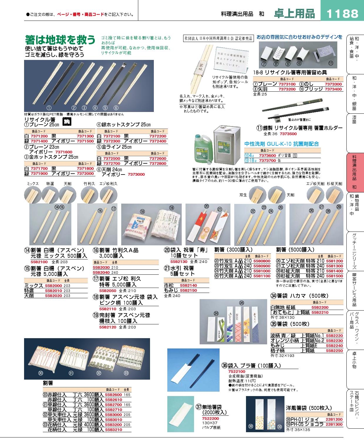 食器 割箸・箸袋 プロフェッショナルベストコレクション１５ ＥＢＭ－1188ページ