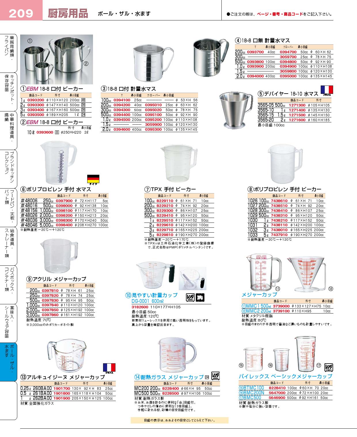食器 水マス・メジャーカップ プロフェッショナルベストコレクション１５ ＥＢＭ－209ページ