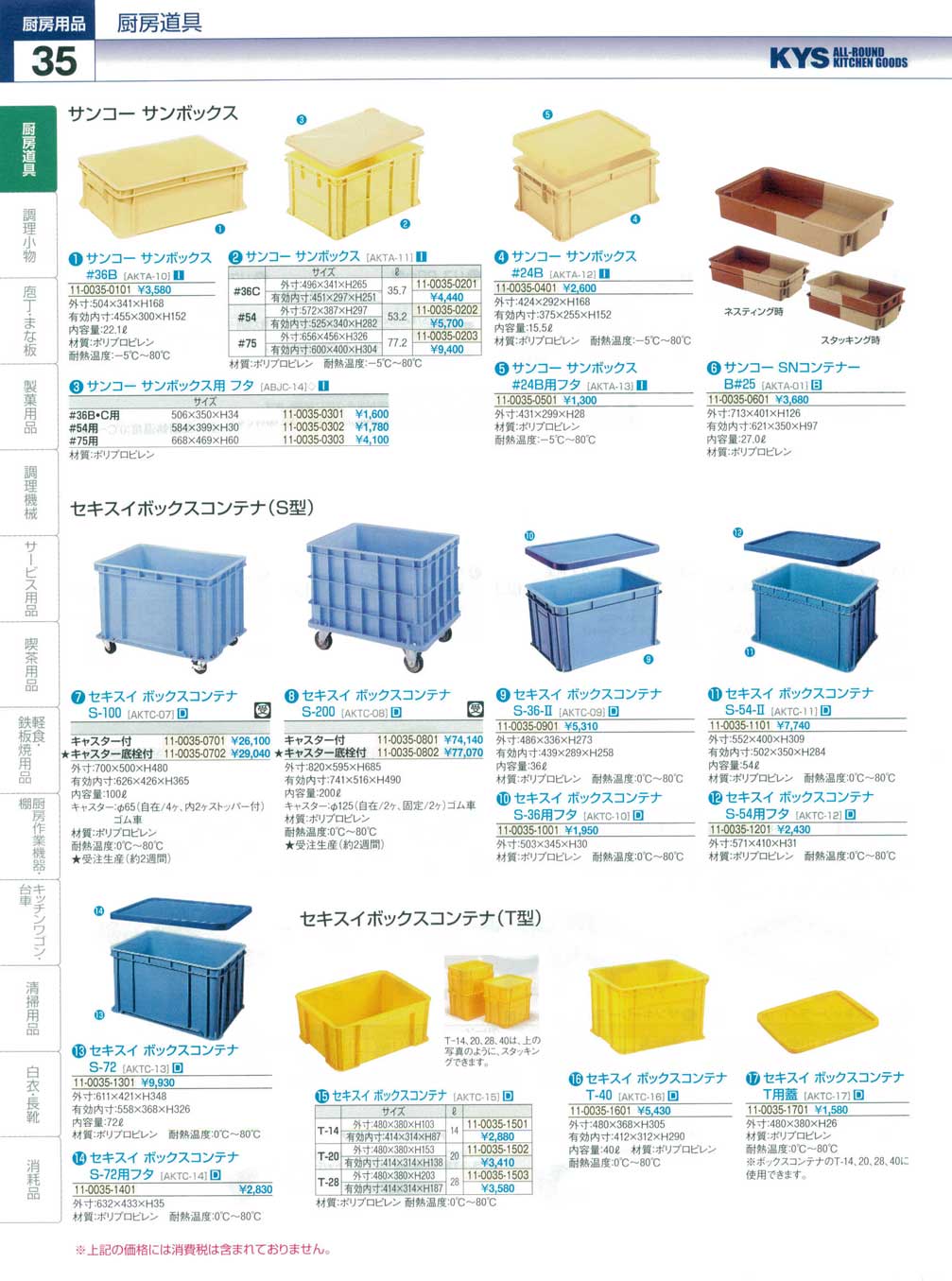 食器 サンコーサンボックス・セキスイボックスコンテナ（Ｓ型・Ｔ型