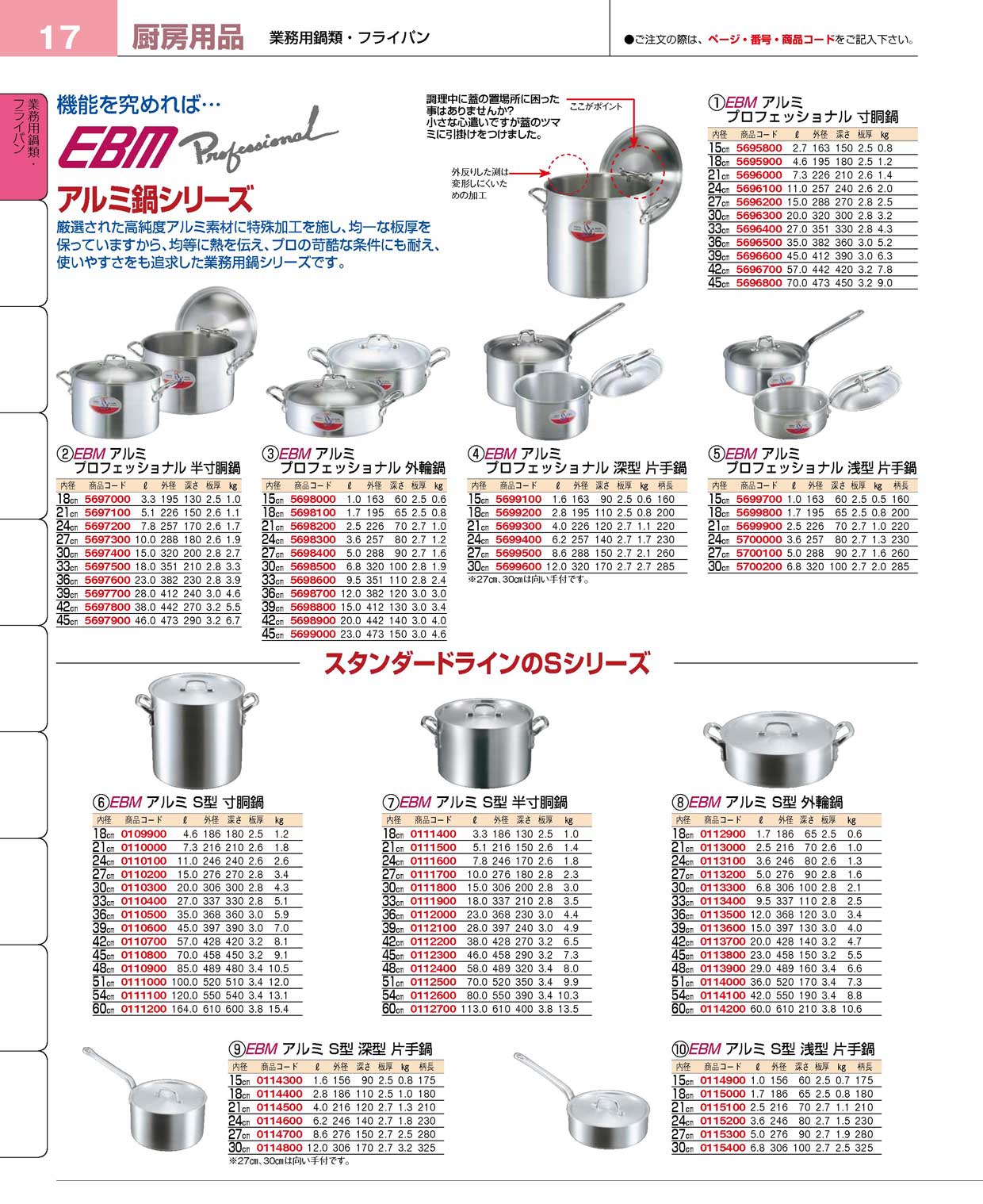 ＥＢＭ アルミ Ｓ型 半寸胴鍋 １８cm(90)（商品番号0111400）