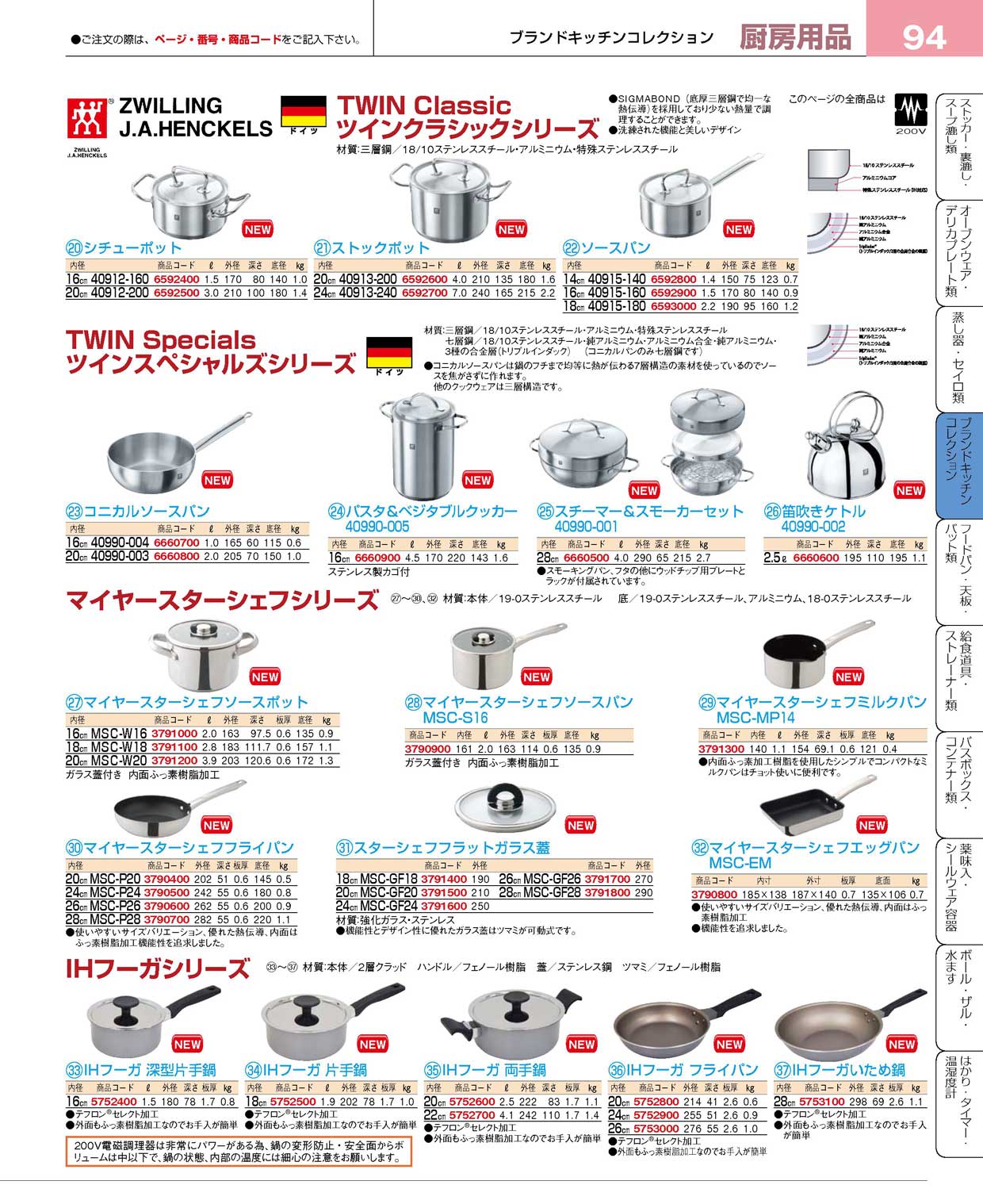 食器 ツヴァイリングヘンケルス・マイヤースターシェフシリーズ・ＩＨ