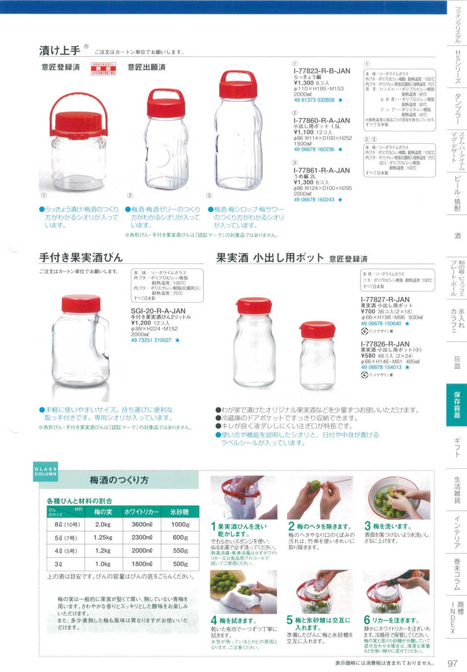 食器 漬け上手・手付き果実酒びん・果実酒小出し用ポット東洋佐々木