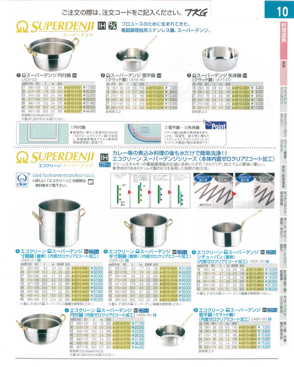 食器 スーパーデンジ・電磁調理器用ステンレス鍋・エコクリーン