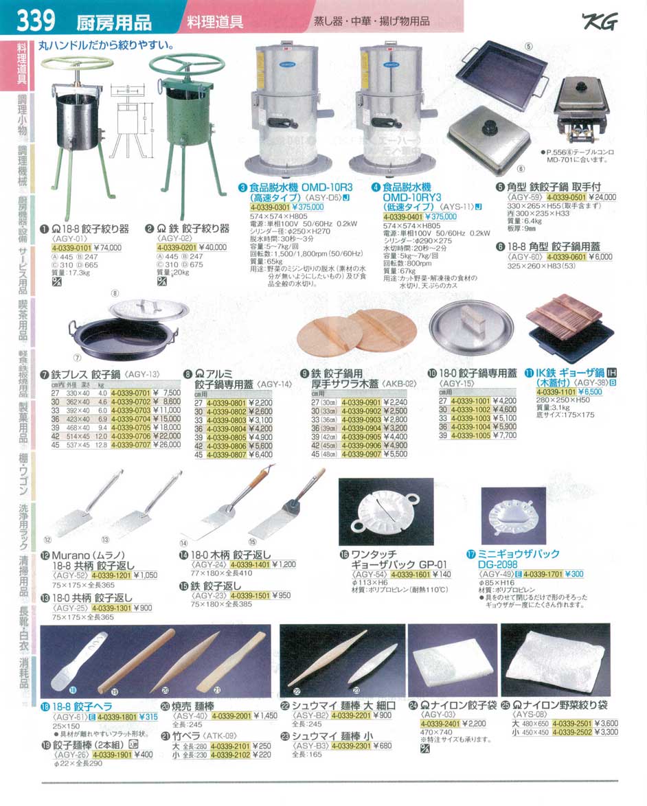 食器 餃子絞り器・食品脱水機・餃子鍋・餃子返し・麺棒 ＴＫＧ１４－１