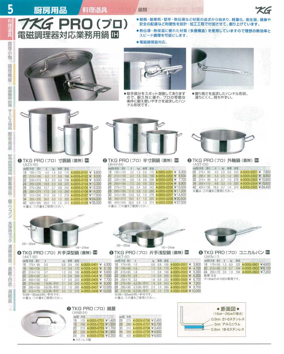 食器 ＴＫＧＰＲＯ（プロ）・電磁調理器対応業務用鍋 ＴＫＧ１４－１