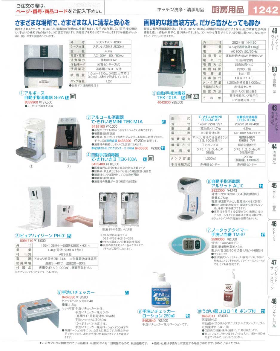 自動手指消毒器 て・きれいきII ＴＥＫ-１０３Ｄ-２(144)（商品番号