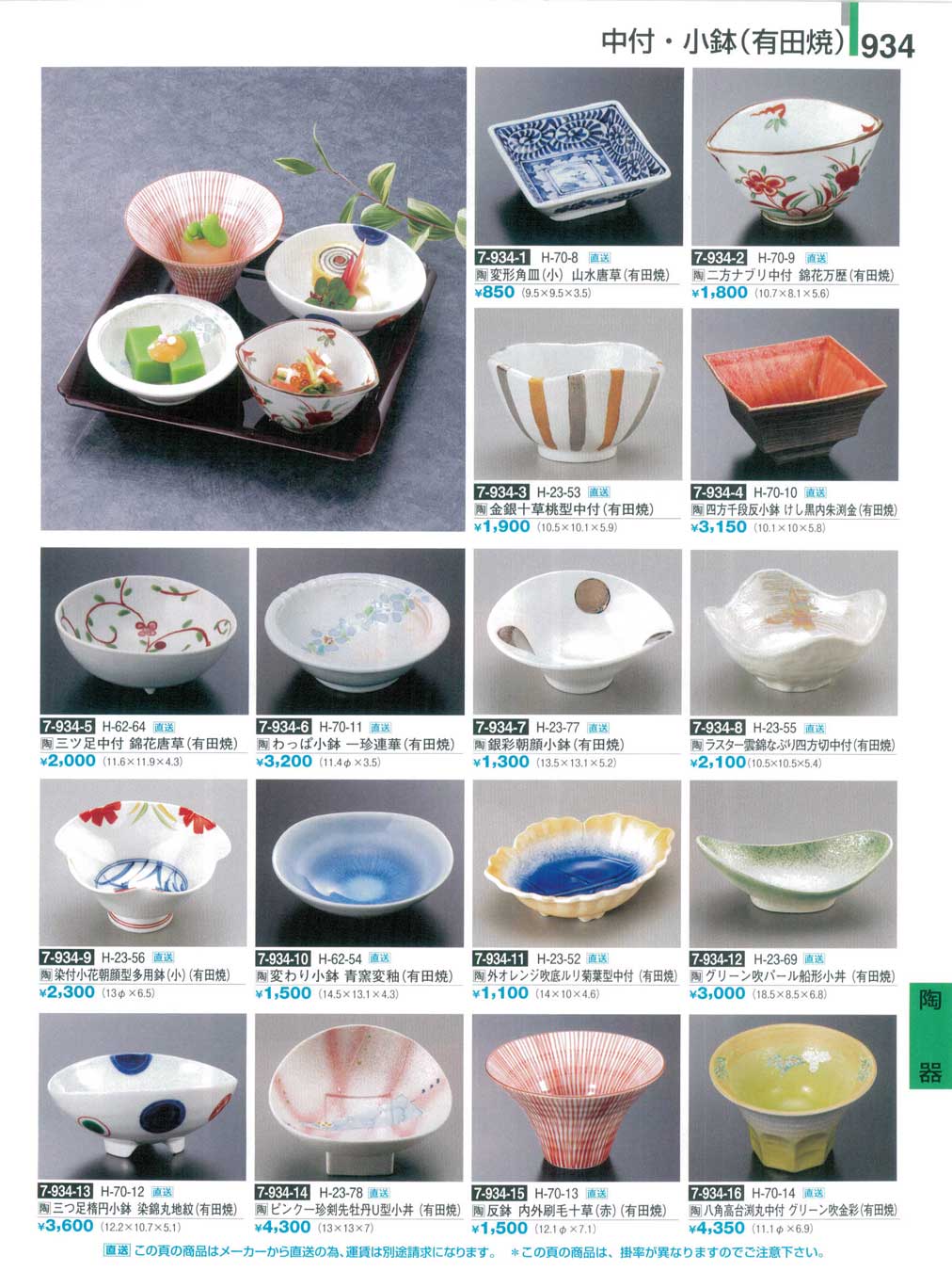 食器 中付・小鉢（有田焼）割烹漆器２７－934ページ