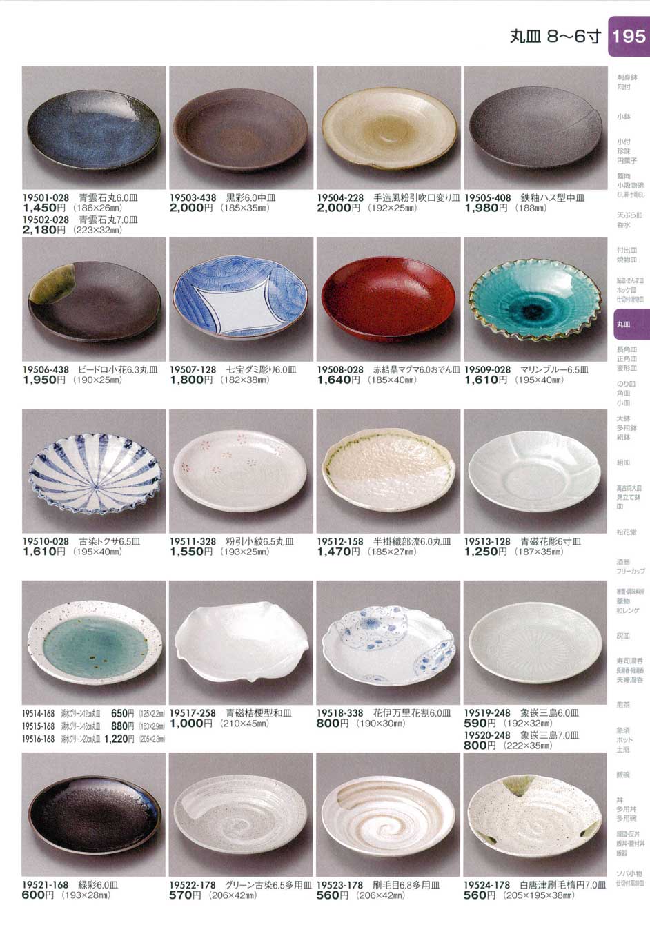 食器 丸皿（８から６寸）陶里２８－195ページ