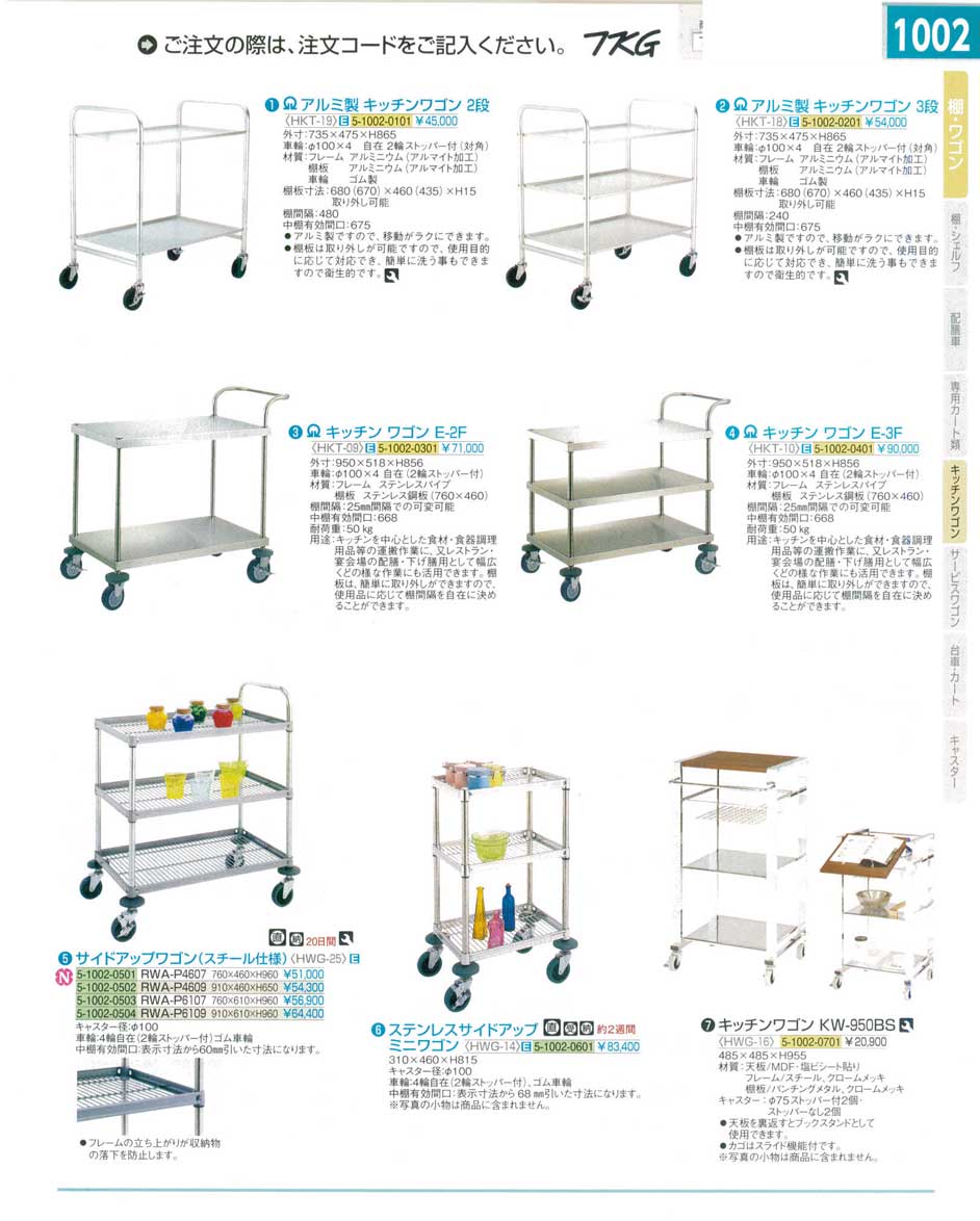 9-1227-0101)HKT09(120)ＳＡキッチンワゴン Ｅ-２Ｆ（商品番号5-1002