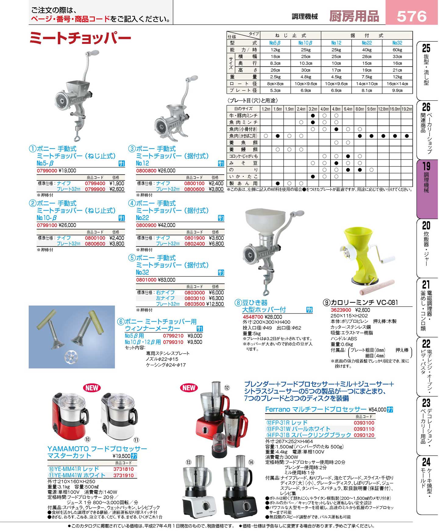 定番の冬ギフト ボニー ミートチョッパー No.22用 - プレート 4.0mm