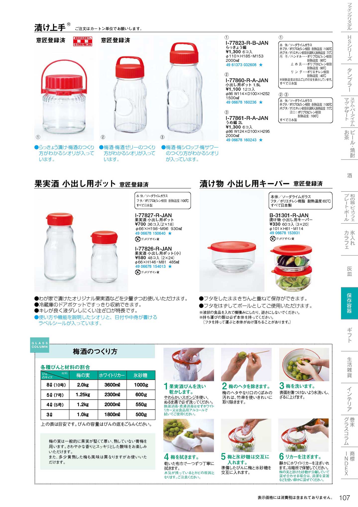 食器 漬け上手・保存容器（漬物・果実酒）東洋佐々木ガラス２０１５