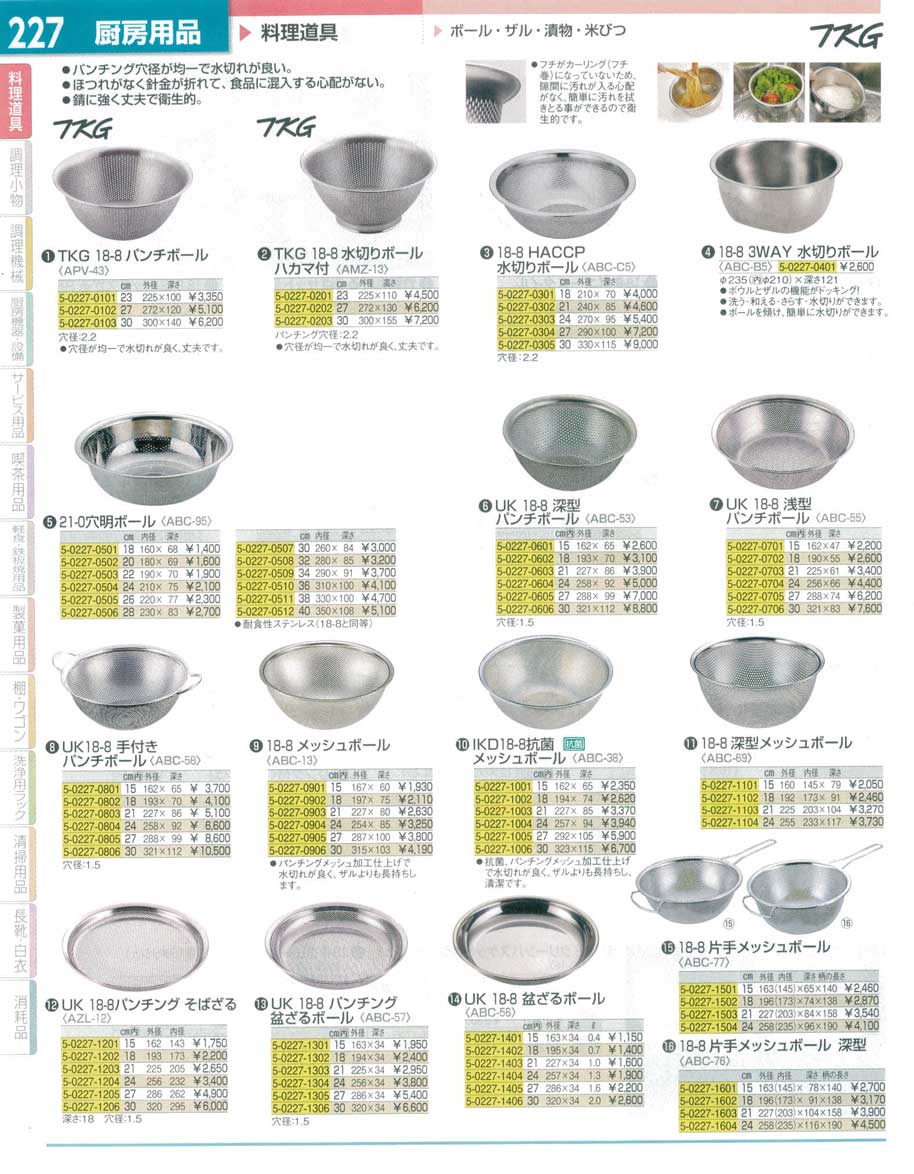 食器 ステンレス製パンチボール・水切りボール ＴＫＧ１５－２ 遠藤商事－227ページ