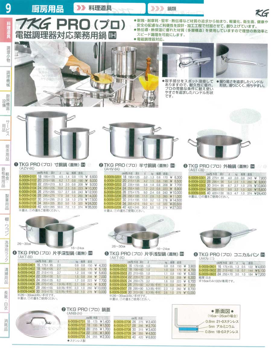 食器 ＴＫＧＰＲＯ（プロ）・電磁調理器対応業務用鍋 ＴＫＧ１６－１ 遠藤商事－9ページ
