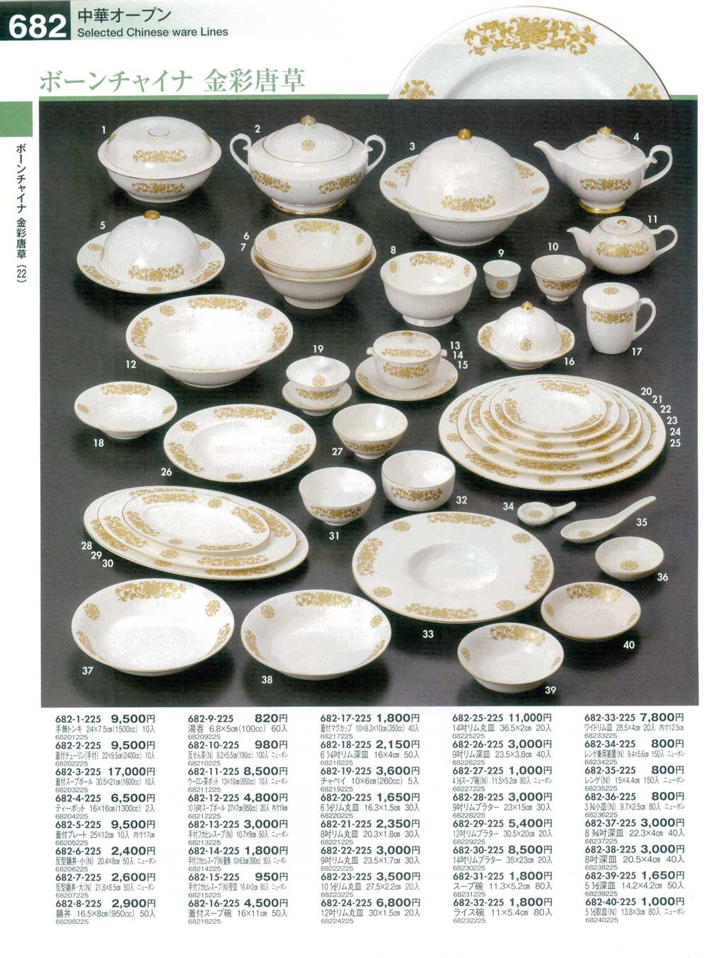 食器 ボーンチャイナ金彩唐草Selected Chinese ware Lines うつわ１５－682ページ