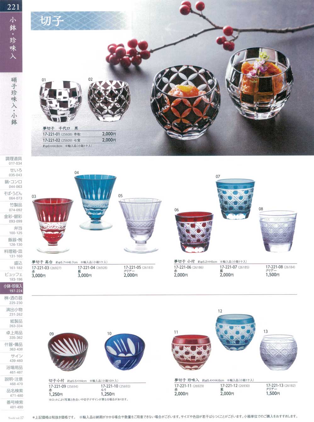 食器 硝子珍味入・小鉢・切子Small Bowl made of Glass/Kiriko 用美１７－221ページ