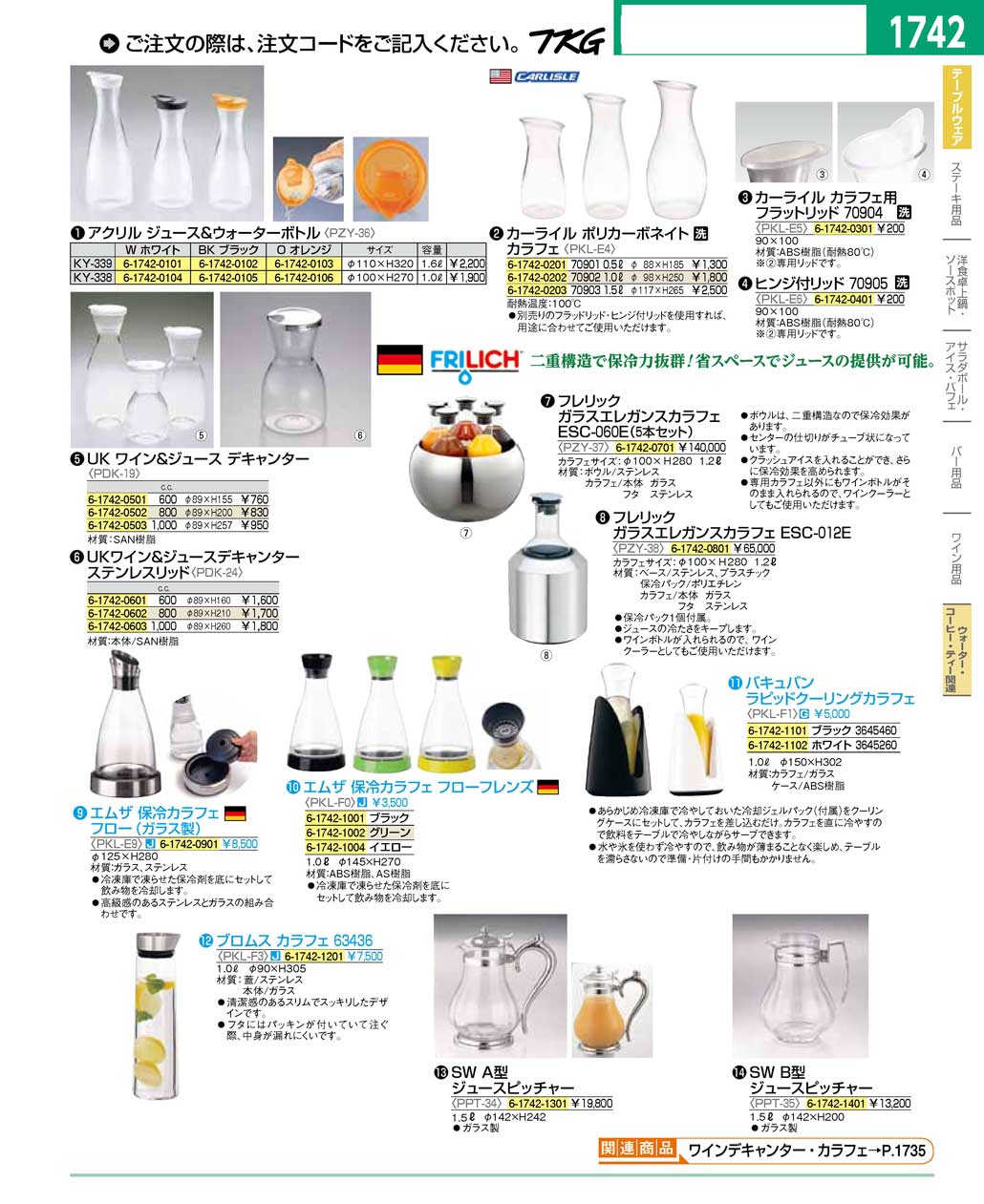 25561円 特別価格 フレリック FRILICH ガラスエレガンスカラフェ ESC-012E PZY3801
