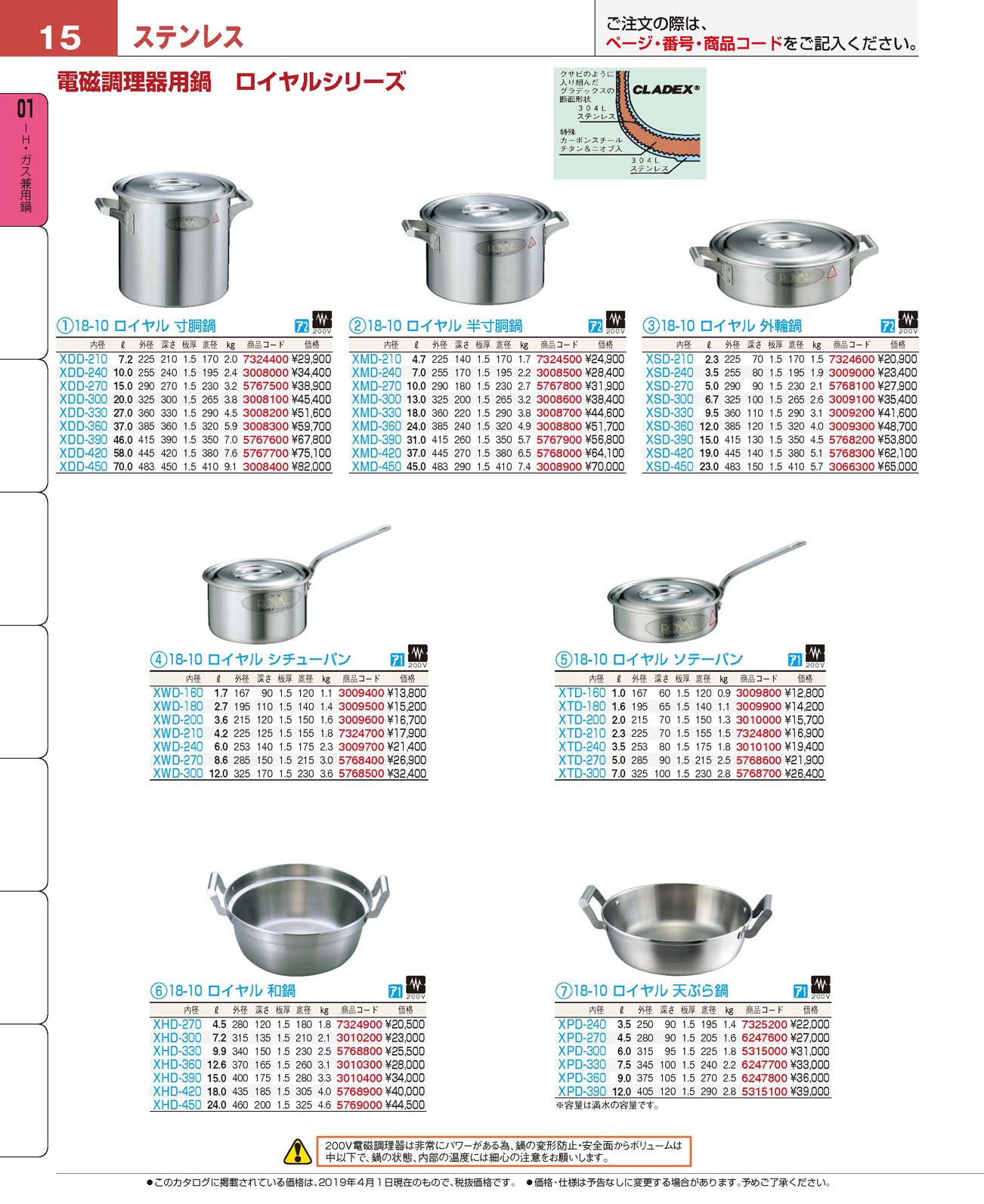 食器 ＩＨ・ガス兼用鍋Stainless steel Pots and Pans プロフェッショナルベストコレクション１９ ＥＢＭ－15ページ