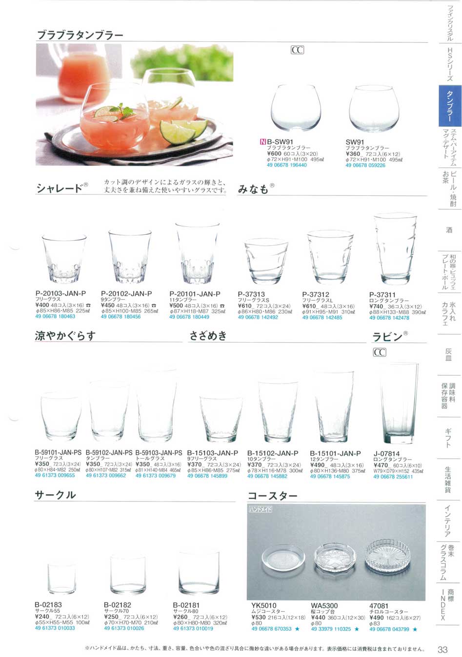 食器 タンブラー東洋佐々木ガラス２０１９－33ページ