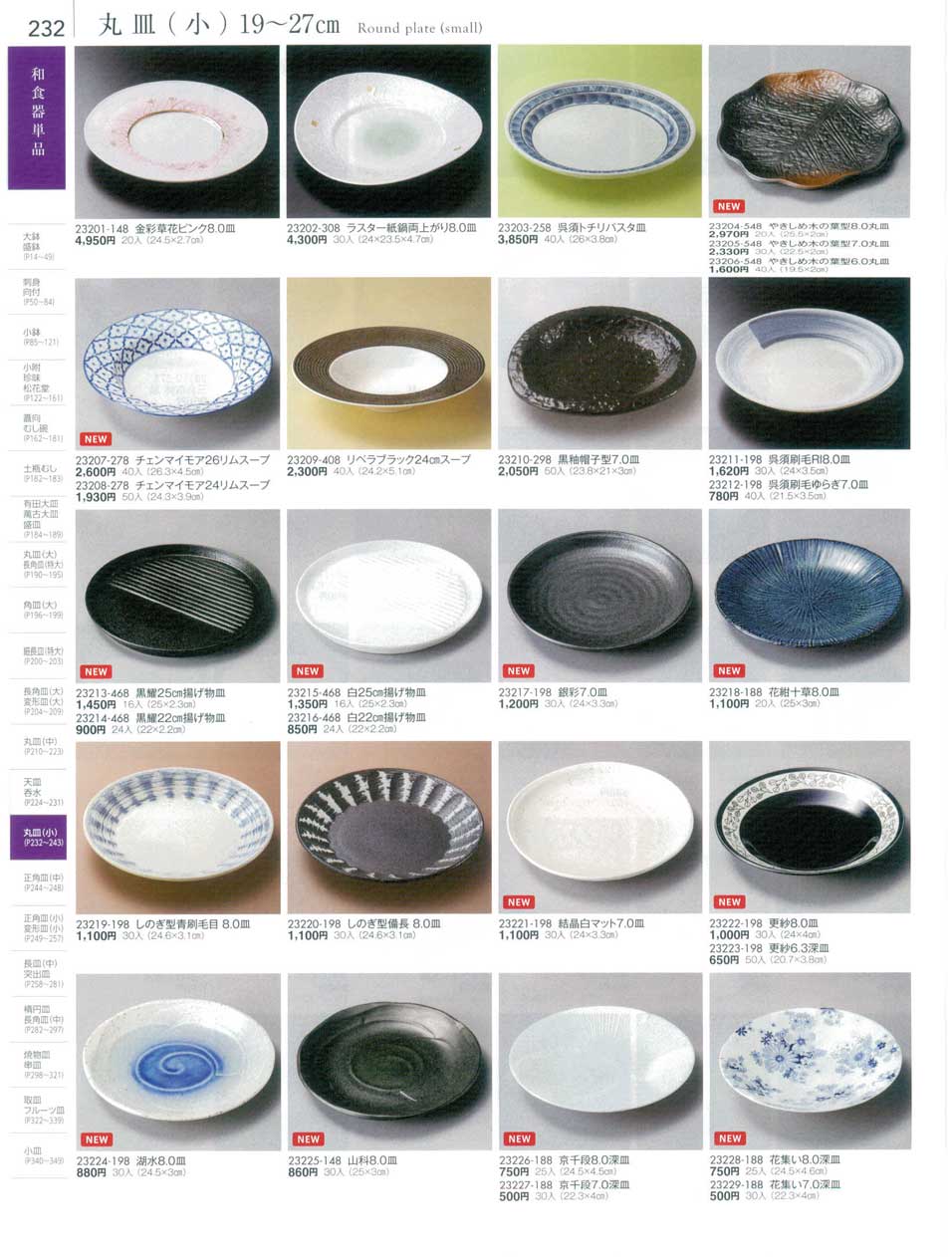 食器 丸皿（小）１９から２７ｃｍRound plate(small) 陶雅１８－232ページ