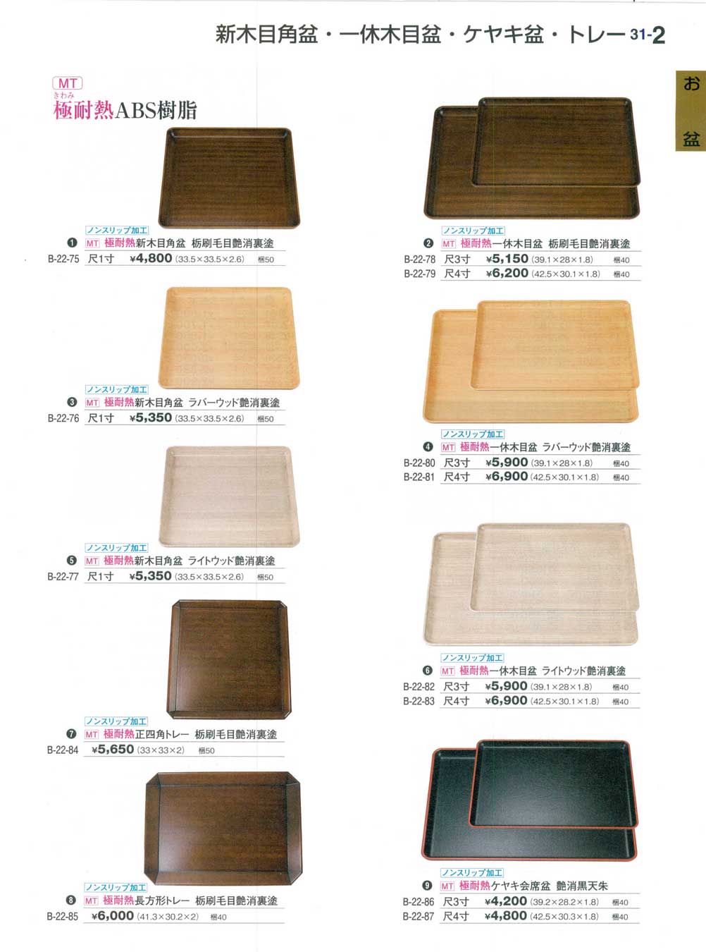 食器 木目盆・ケヤキ盆・トレーTrays 割烹漆器３１－2ページ