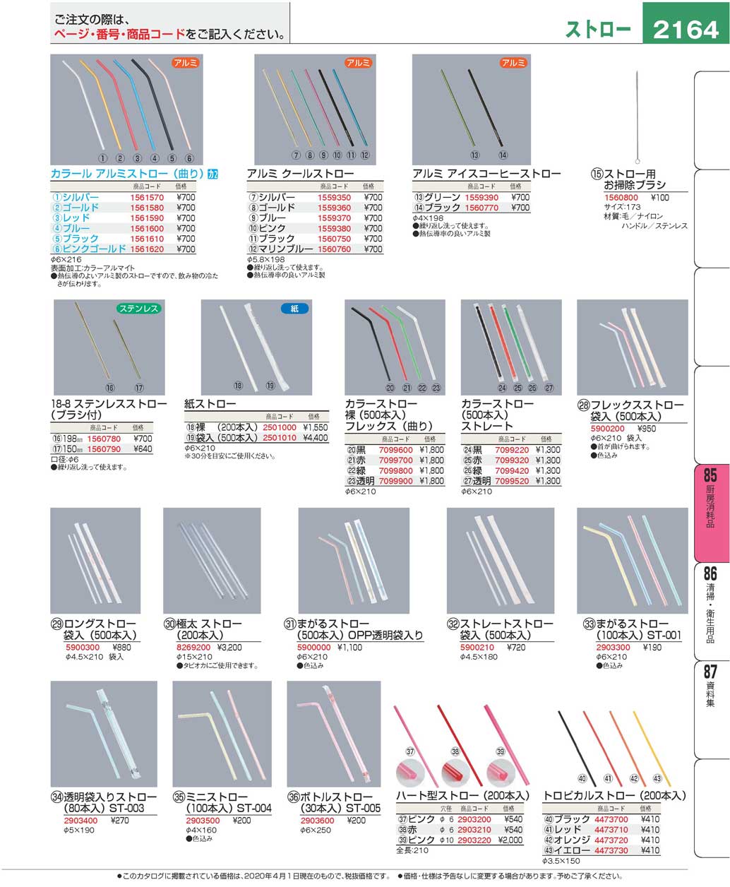 食器 ストローKitchen Supplies プロフェッショナルベストコレクション２０ ＥＢＭ－2164ページ