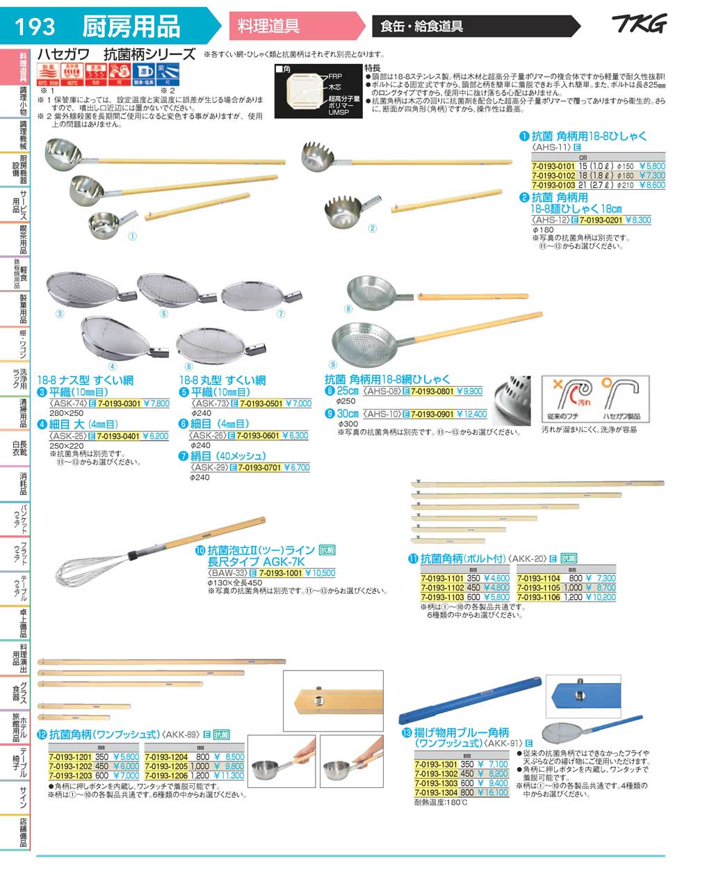 (9-0205-0901)AHS10(120)抗菌角柄用18-8網ひしゃく 30cm（商品番号7-0193-0901）