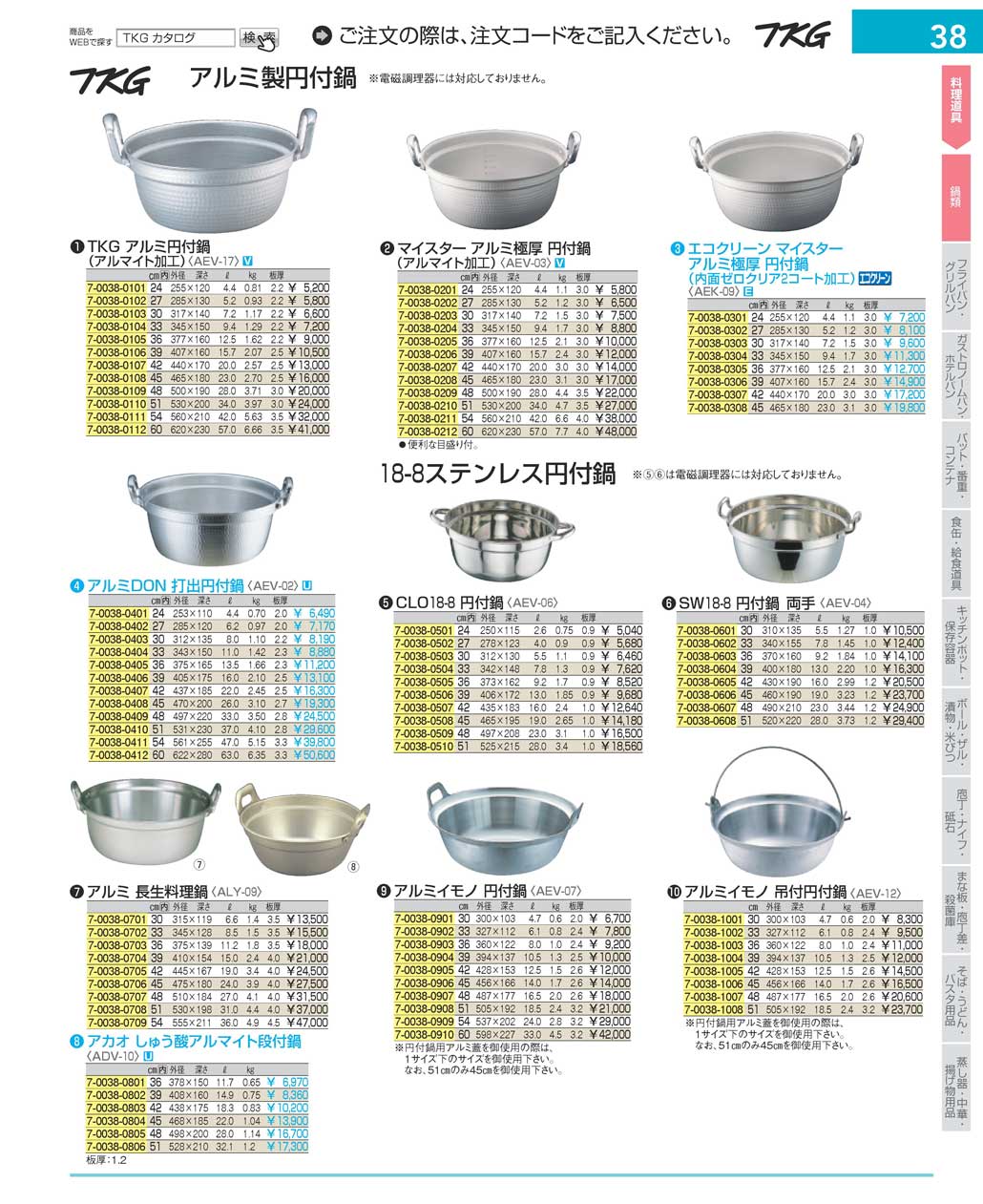 食器 鍋類・アルミ製円付鍋・ステンレス円付鍋Pot ＴＫＧ１７－２ 遠藤 