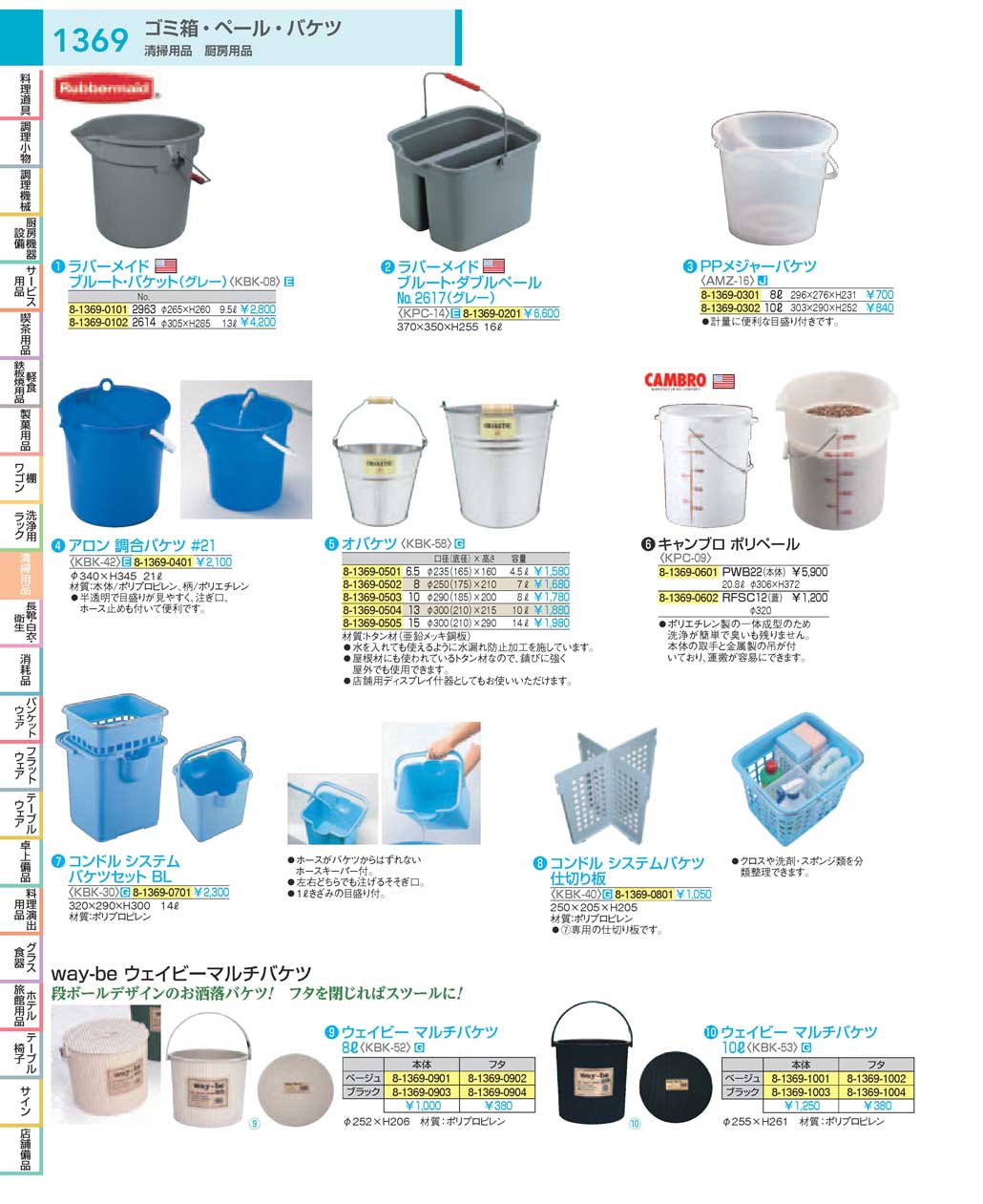 食器 ゴミ箱・ペール・バケツ：Trash Cans / Pails / Buckets ＴＫＧ１８－１ 遠藤商事－1369ページ
