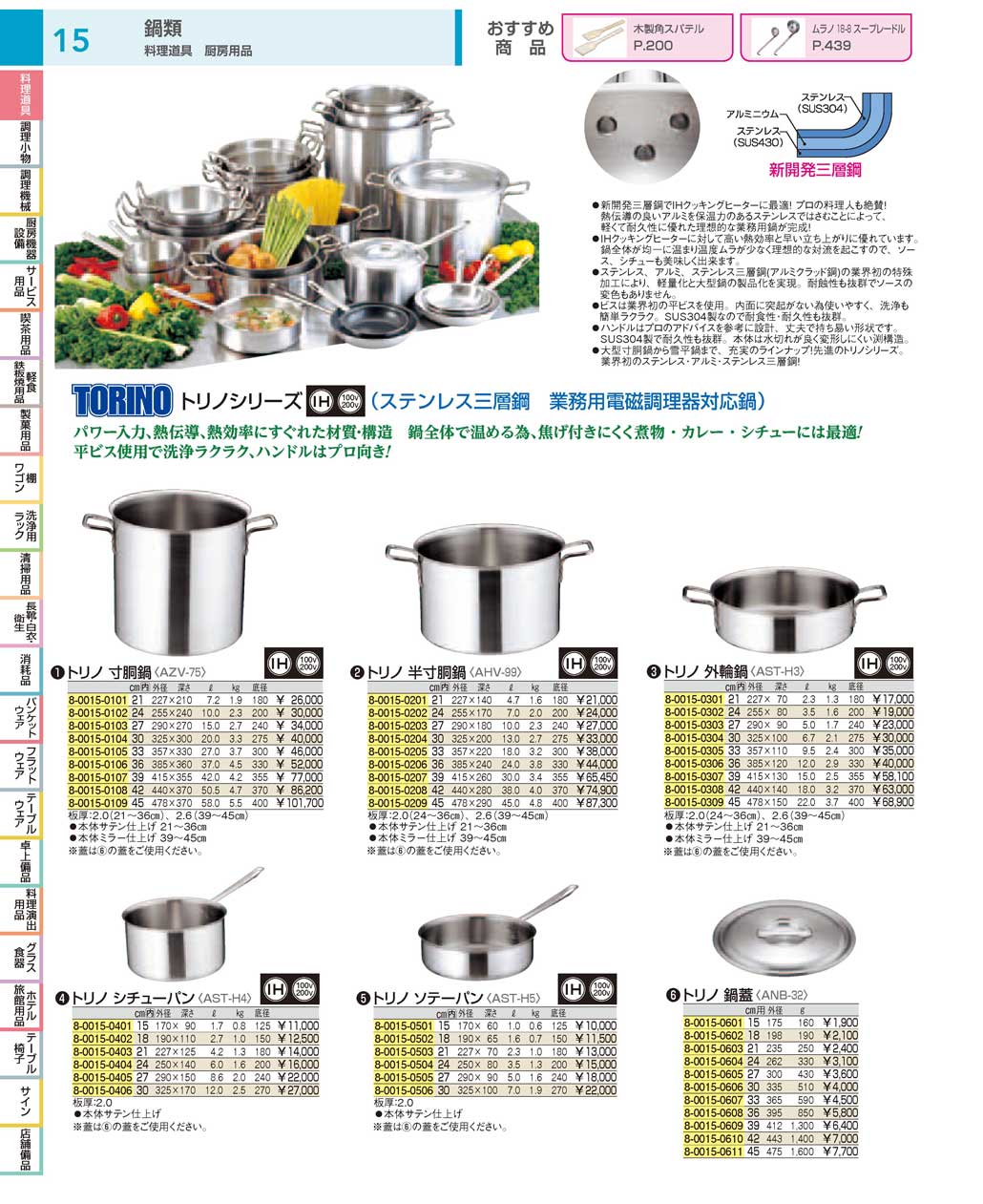 食器 トリノシリーズ／業務用電磁調理器対応鍋：Pots and Pans / For