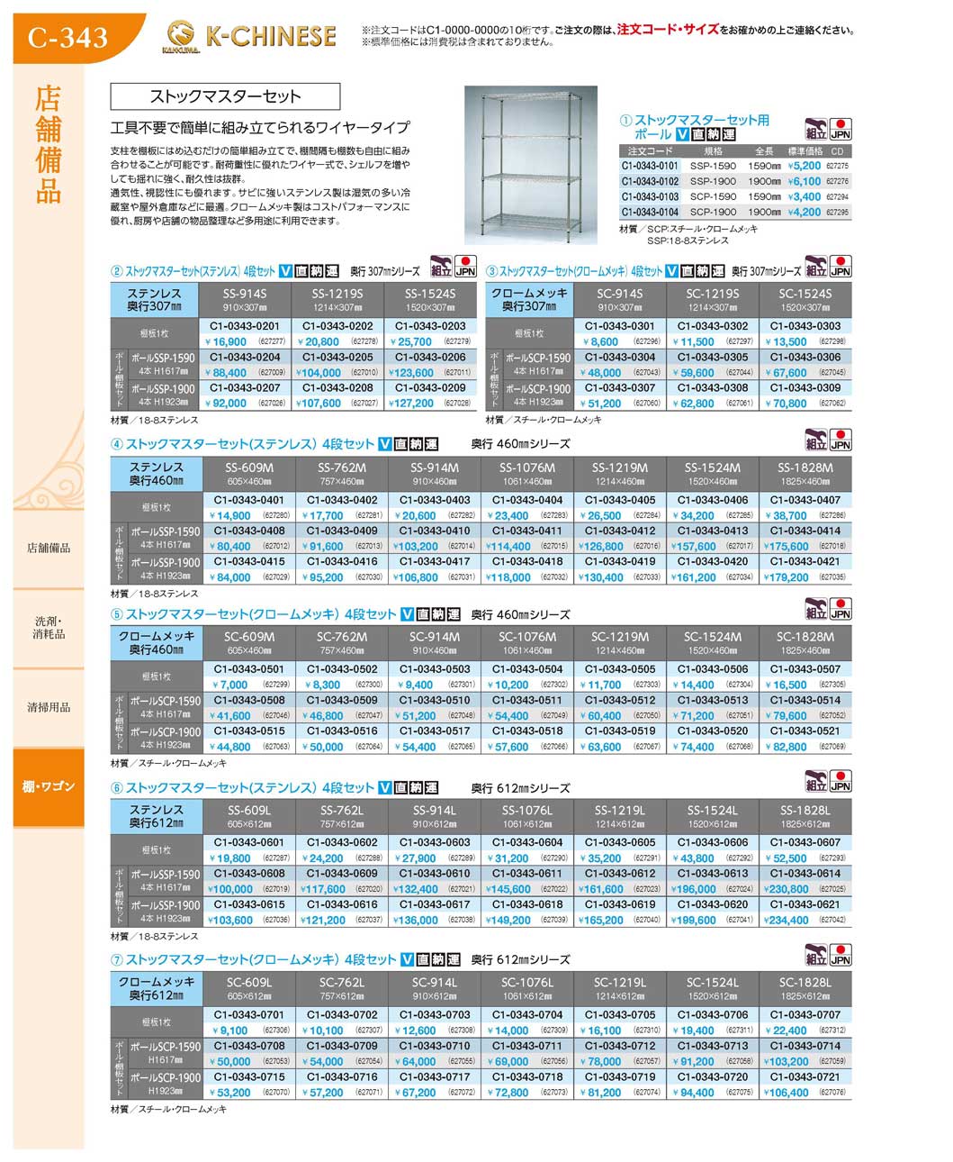 SC-1524LxSCP-1900 ストックマスターセット（クロームメッキ）運賃別途(90)（商品番号C1-0343-0720）