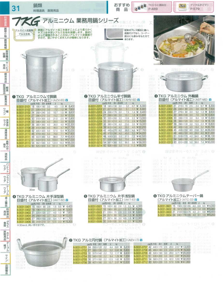 9-0031-0703)AEV1703(90)ＴＫＧ アルミ円付鍋（アルマイト加工