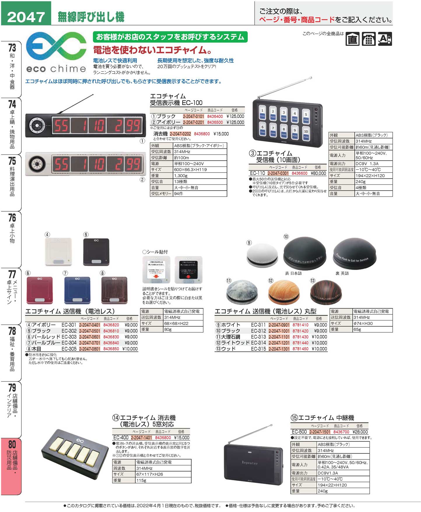 エコチャイム 受信表示機 ＥＣ-１００ アイボリー(90)（商品番号8436500）