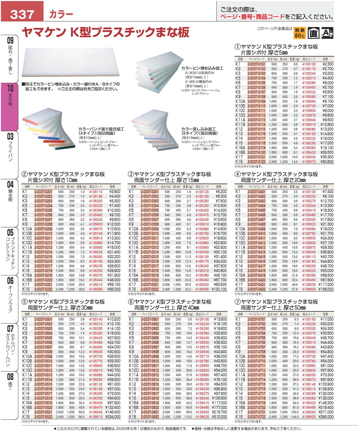 ヤマケン K型プラスチックまな板 K11A 1200×450×10片面シボ付(90)（商品番号2-0337-0213）